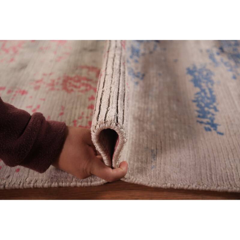 Contemporary Abstract Indian Area Rug Hand-Knotted Wool Carpet - 6'8" x 10'0"