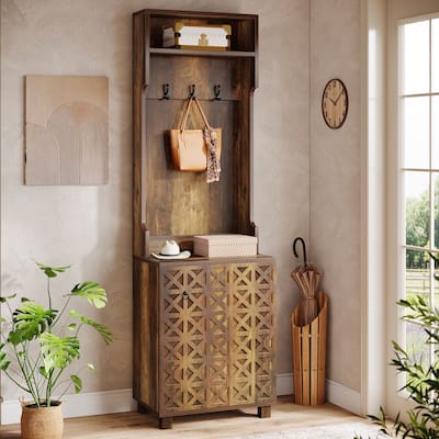 Farmhouse 3-in-1 Hall Tree with Coat Rack and Shoe Cabinet