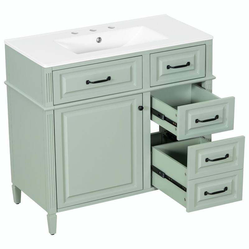36-Inch Bathroom Vanity with Ceramic Sink Top, Solid Wood Frame and MDF Cabinet