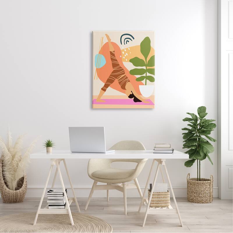 Stupell Bold Abstract Shapes Yoga Fitness Person Houseplant Canvas Wall Art