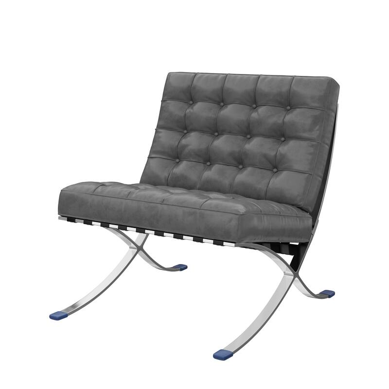 HomeRoots 30" Dark Gray and Silver Faux Leather and Stainless Steel Folding Lounge Chair - 30.00 in. x 30.00 in. x 31.00 in.