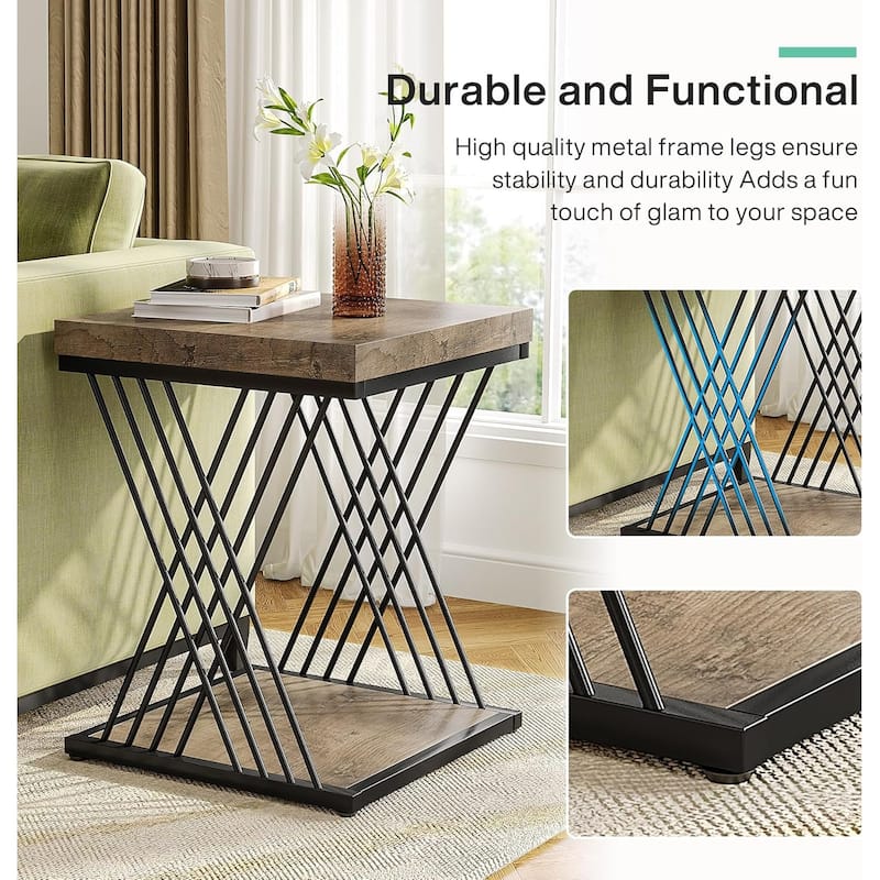 Square Side End Table for Living Room, Nightstand for Bedroom