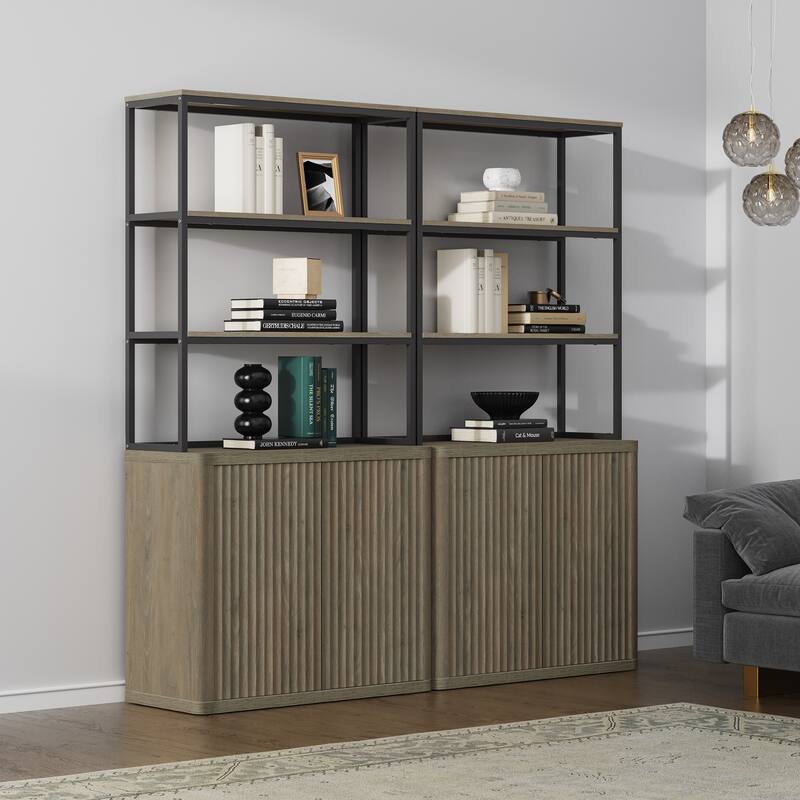 70.8"H Shelving Unit with 2 Doors:Transforming Kitchen and Study Spaces