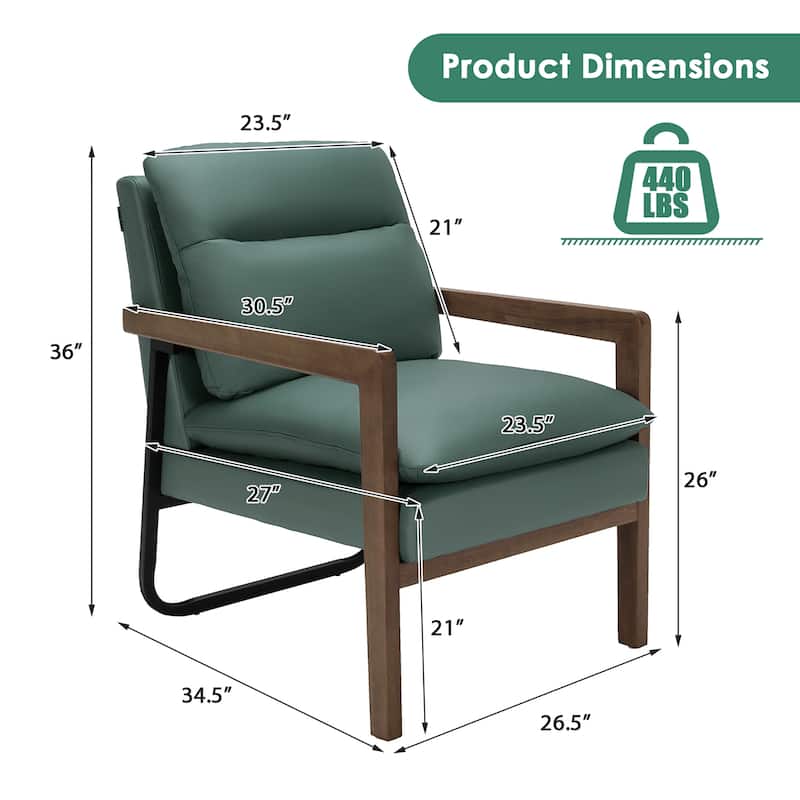 Costway Set of 2 Modern Accent Armchair Lounge Chair w/ Wood Legs & - 34.5'' x 26.5'' x 36''