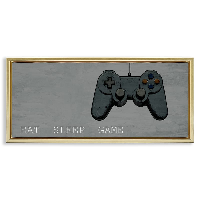 Stupell Eat Sleep Game Hobby Framed Floater Canvas Wall Art Design By Kim Allen - 25 x 11 - Gold