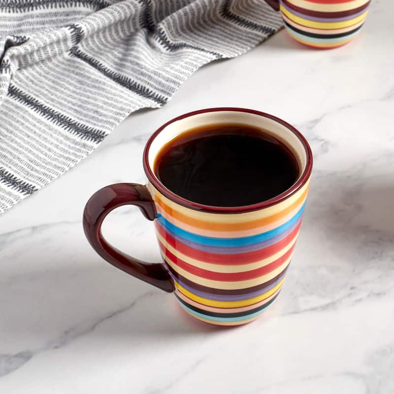 Tabletops Gallery Sedona Stripe 16oz "V" Shaped Mug - Set of 4
