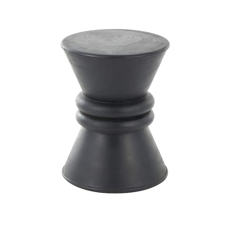 Black Wood Handmade Carved Hourglass Accent Table with 3D Ring Center