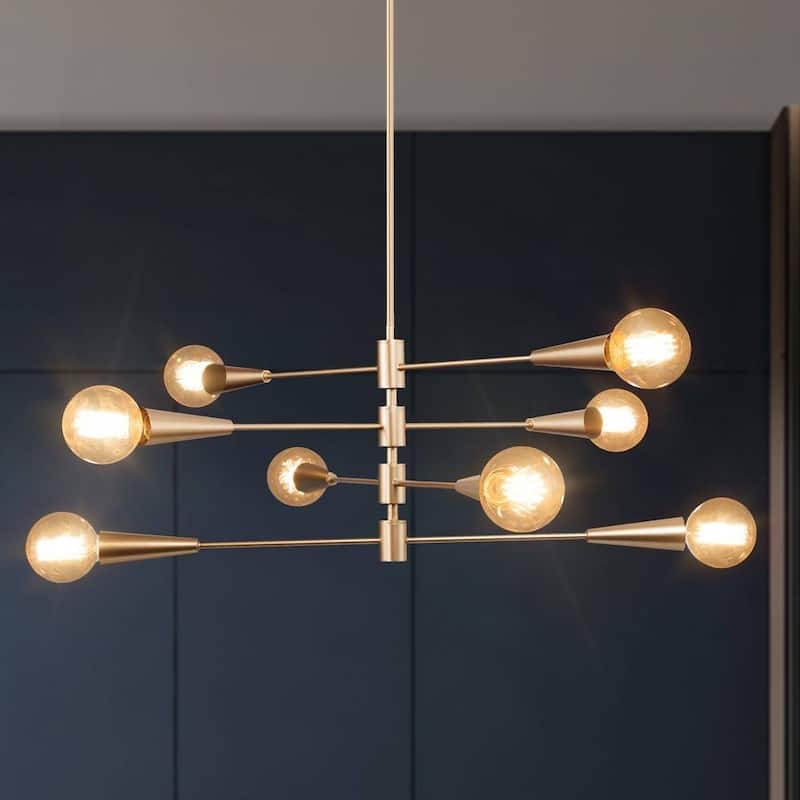 Mid-century Modern Sputnik Gold Chandelier 6/8-Light Globe Swing Arms Adjustable Pendant for Dining room