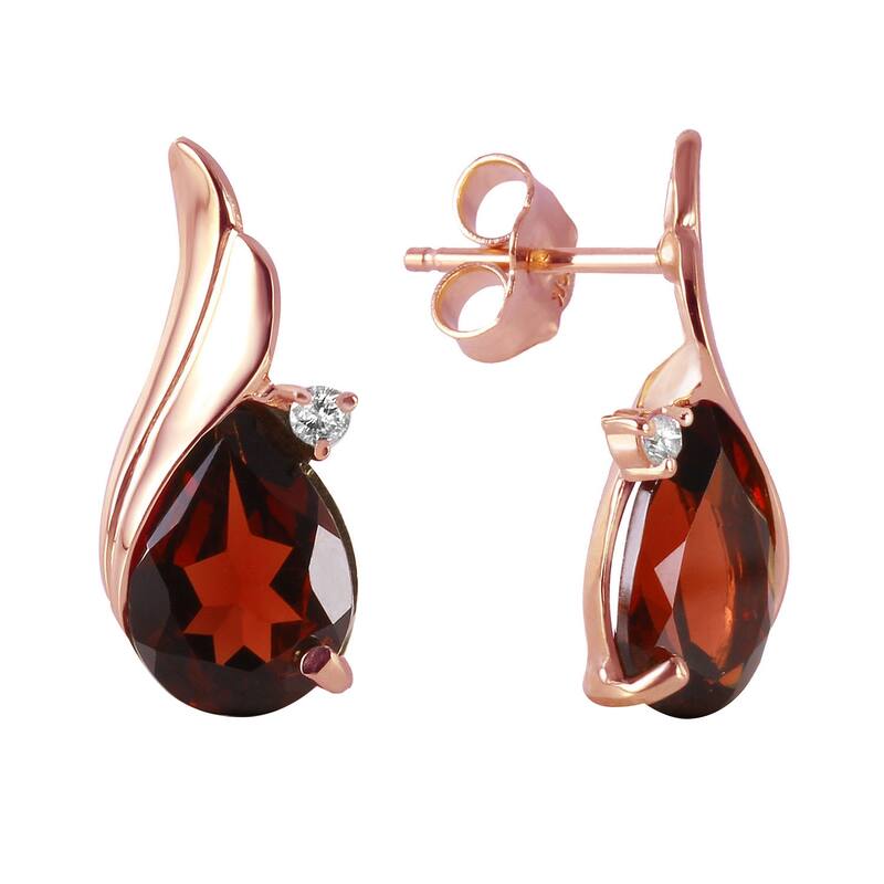 4.06 Carat 14K Solid Gold Stud Earrings Diamond Garnet Gemstone