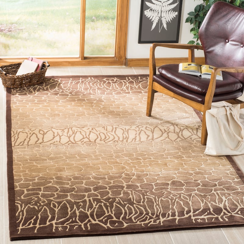 SAFAVIEH Couture Hand-knotted Tibetan Amari Modern Wool Rug - 9' x 12' - Beige/Multi