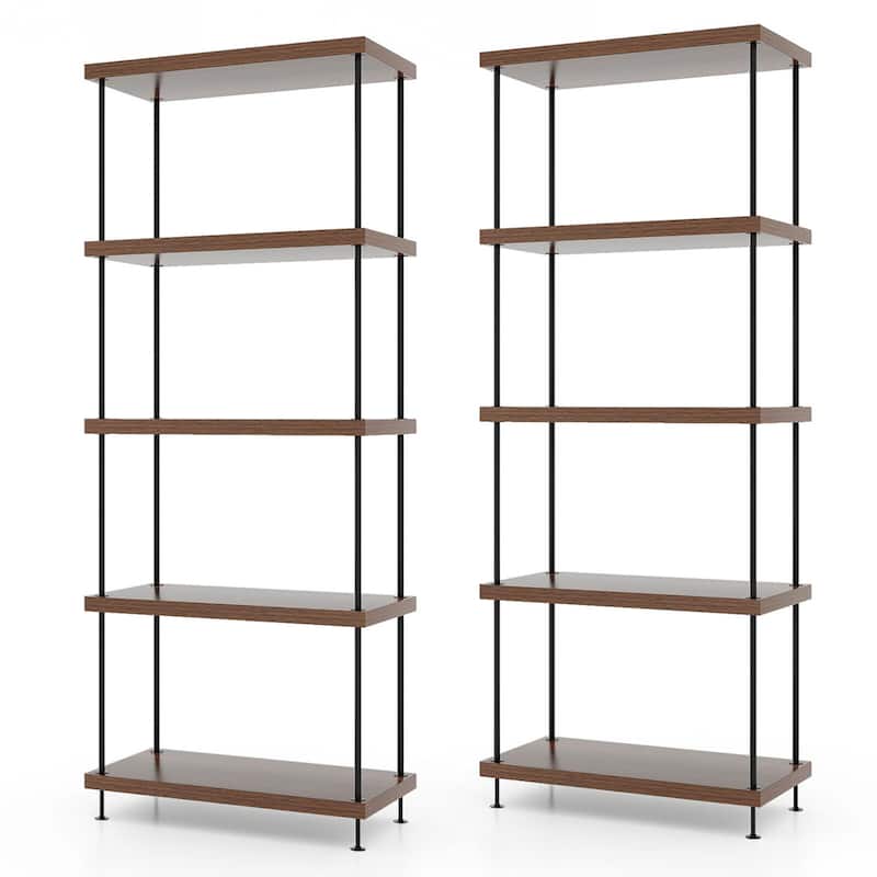 Gymax 2PCS 5-Tier Multipurpose Display Rack Freestanding Bookshelf w/