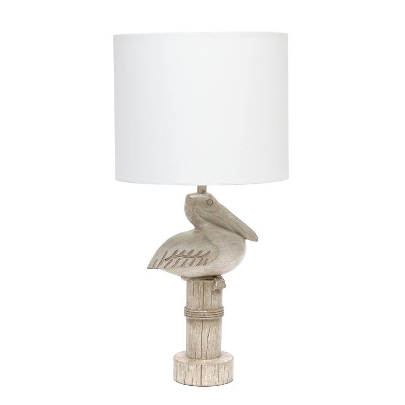 17.25 in. Beige Finish Table Lamp with White Shade, Desk Lamp for Writing and Computer Desks