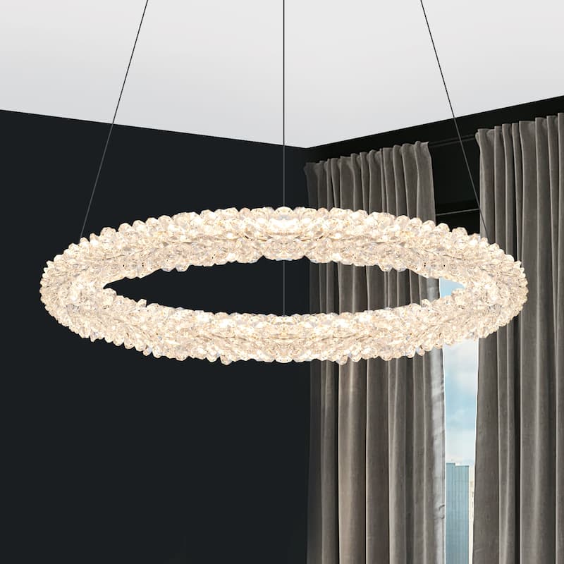 Modern Gold Crystal LED Chandelier, Dimmable Ring Light - Dia.15.75-in