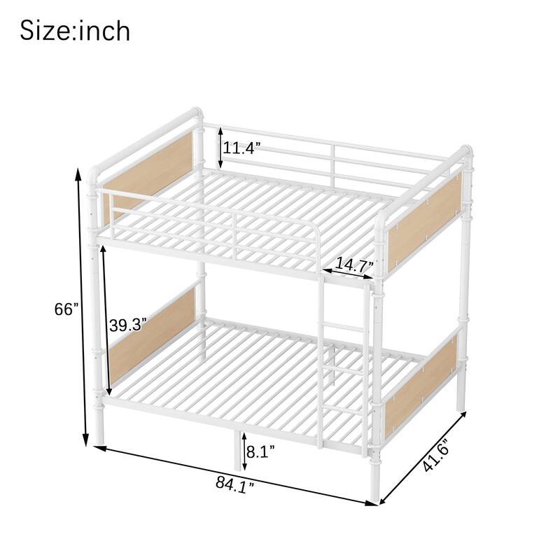 Twin XL Over Twin XL Metal Bunk Bed with Detachable Design, Safety Guard Rails and Storage Space