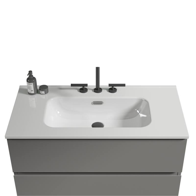 GDFStudio - Modern Sleek Rounded Edges Integrated Ceramic Basin with Glossy Finish, Drain Not Included