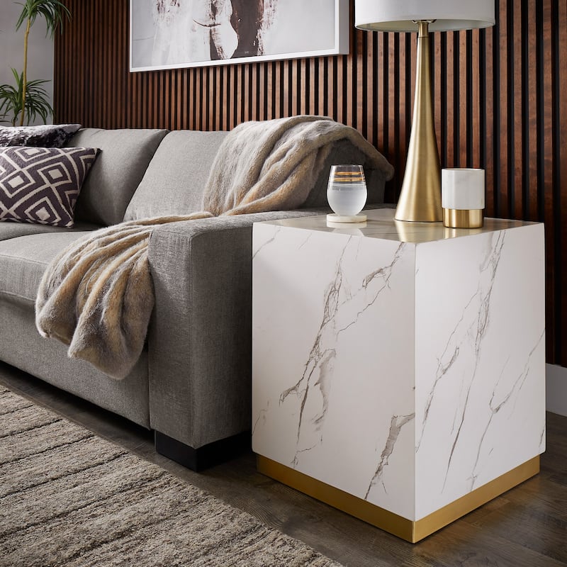 Darcy Faux Marble Square End Table by iNSPIRE Q Bold - White