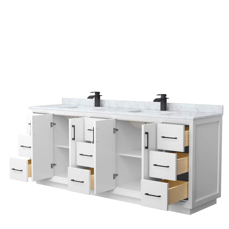 Strada 84-Inch Double Vanity Set, Carrara Marble Top