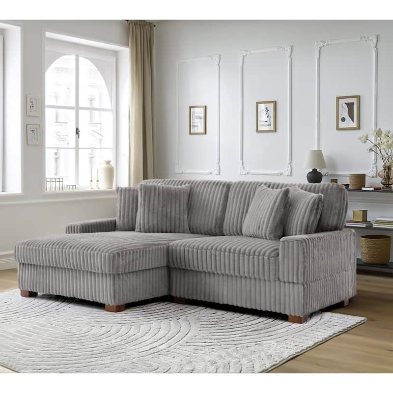 Anne 82" W Comfy Upholstered Plush Corduroy Modular Sectional Sofa