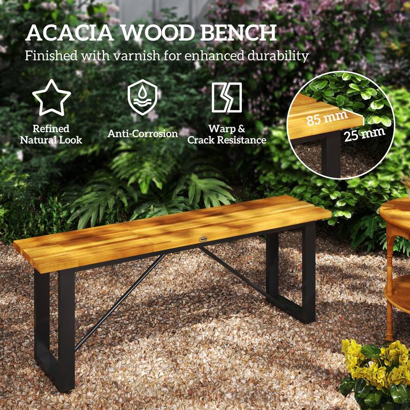 Outsunny Outdoor Bench, Backless Acacia Wood Garden Bench, 47 Inch 2-Person Patio Loveseat, Weather/Corrosion Resistant