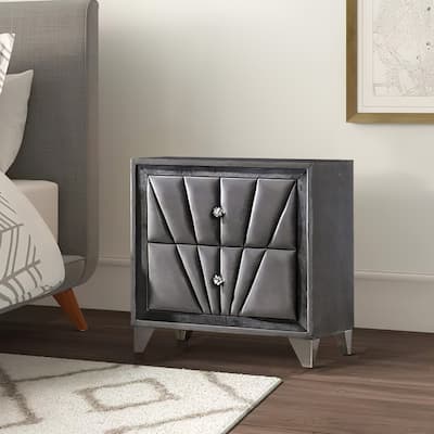2 Drawer Fabric Frame Nightstand with Tufted Accent, Gray