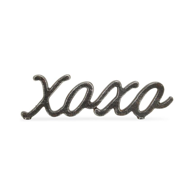 3" Black Cast Iron Hand Painted XOXO Sentiment Tabletop Sculpture - 9.75 x 0.5 x 2.75