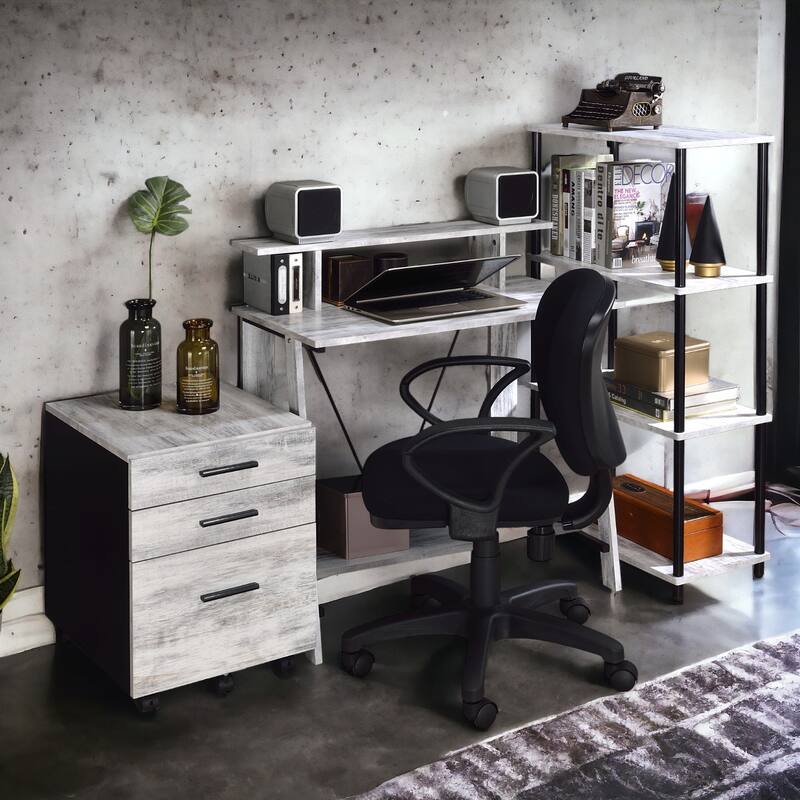 Modern Writing Desk with Storage Shelves and Sturdy Metal V-Back Reinforcement for Home or Office Workspace