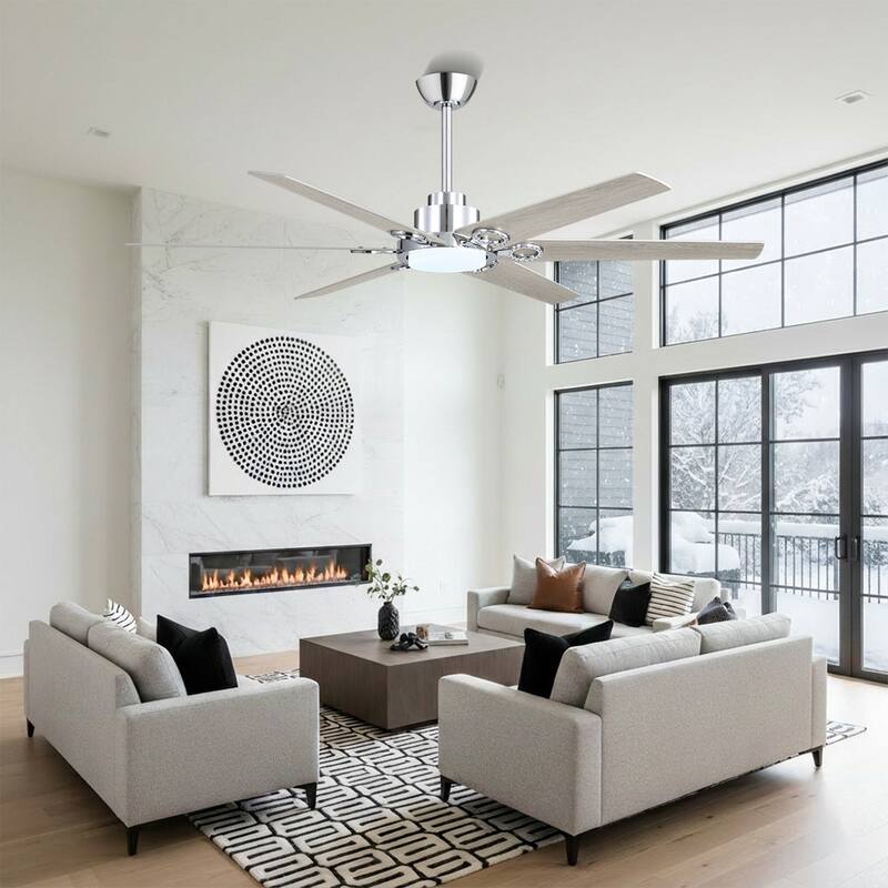 MLiAN 64 in. 6 Playwood Blade Dc Motor Indoor Downrod Gray Standard Ceiling Fan with Remote Integrated LED - 64''