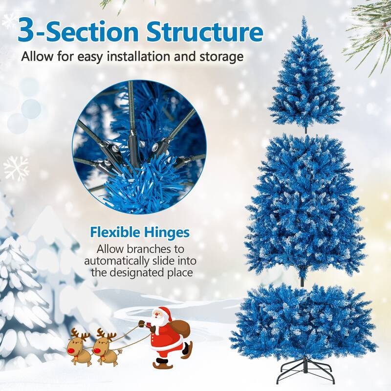 Gymax Pre-Lit Artificial Christmas Tree Blue Hinged Xmas Tree w/