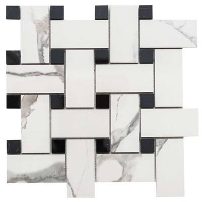 Stately Basketweave 13x13 Porcelain Mosaic Tile - Floor, Wall, Backsplash