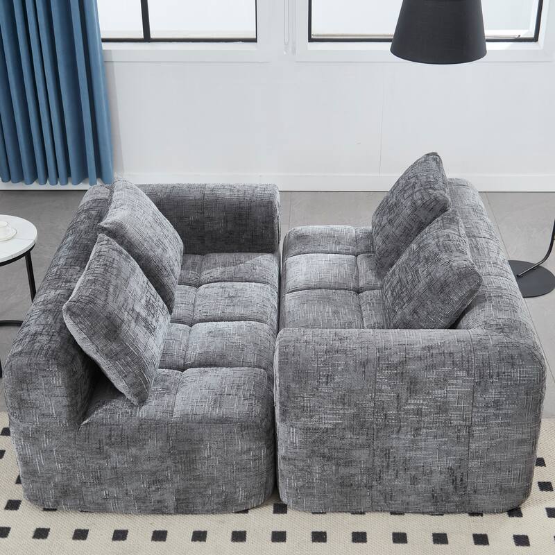 Chenille Loveseat Sofa Upholstered Deep Seat Sofa, Lounge Couch Corner Sofa Minimalist Modular Couches for Apartment