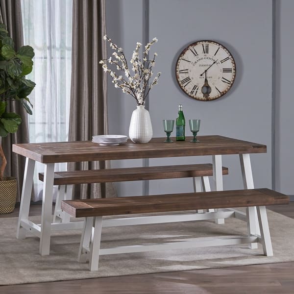 Shop Jubilee Modern Industrial 3 Piece Acacia Wood Picnic Dining Set With Benches By Christopher Knight Home On Sale Overstock 22869204