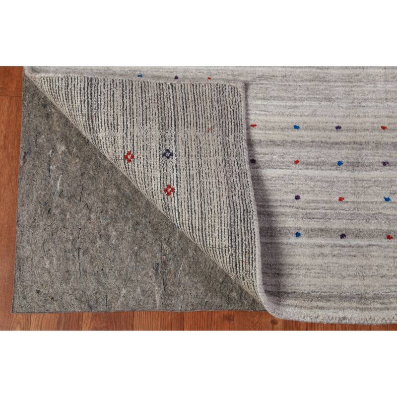 Silver Gray Gabbeh Indian Area Rug Handmade Striped Wool Carpet - 8'1" x 9'9"