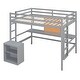 preview thumbnail 44 of 46, Twin/ Full Size Loft Bed Frame w/ Desk, Writing Board & 2 Drawers Cabinet, Wooden Fence Shaped Storage Bed Frame for Kids, Teens