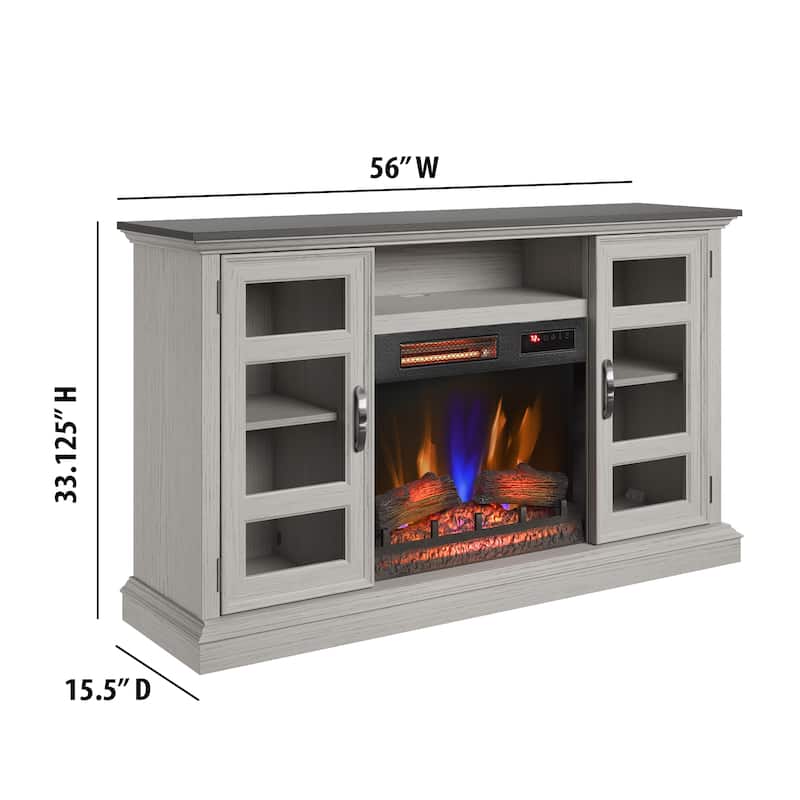 duraflame® Electric Fireplace Entertainment Center with Glass Cabinet Storage, Blanco Oak
