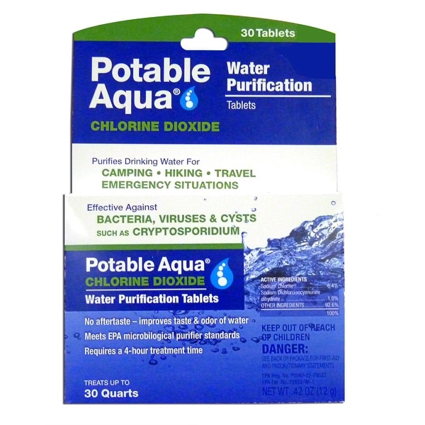 Potable Aqua Water Purification Chlorine Dioxide Tablets - 30 Pack
