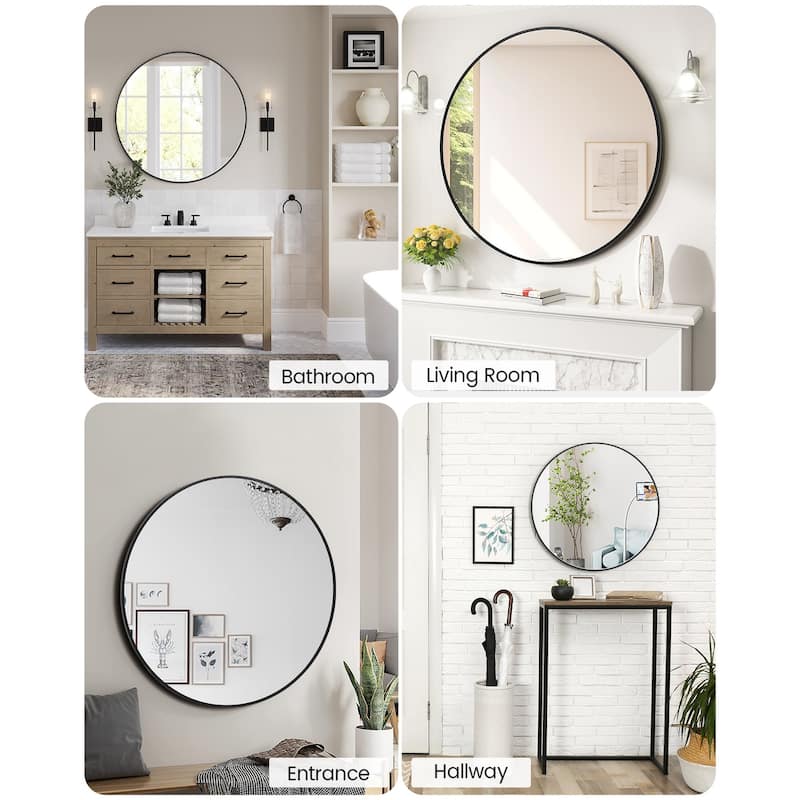 Round Mirror with Black Metal Frame for Entryway Bathroom Living Room