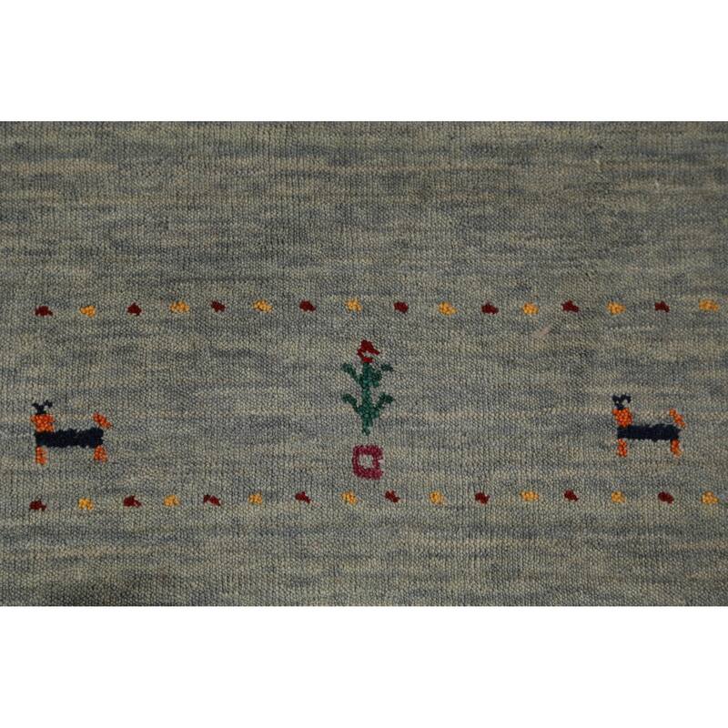 Hand Knotted Oriental 100% Wool Carpet Tribal Animal Pictorial Multi-Colored Gabbeh Area Rug - 4' 11'' X 3' 0''