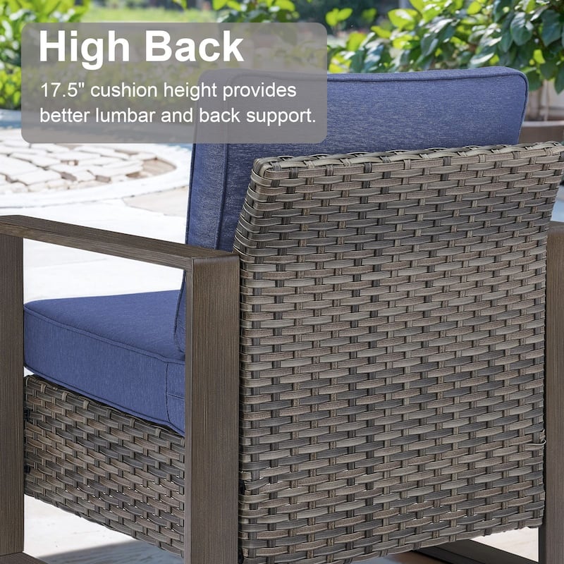 Gymojoy 7 Pieces Patio Sofa with Rattan Swivel Rocking Chair Ottomans Outdoor Conversation Set