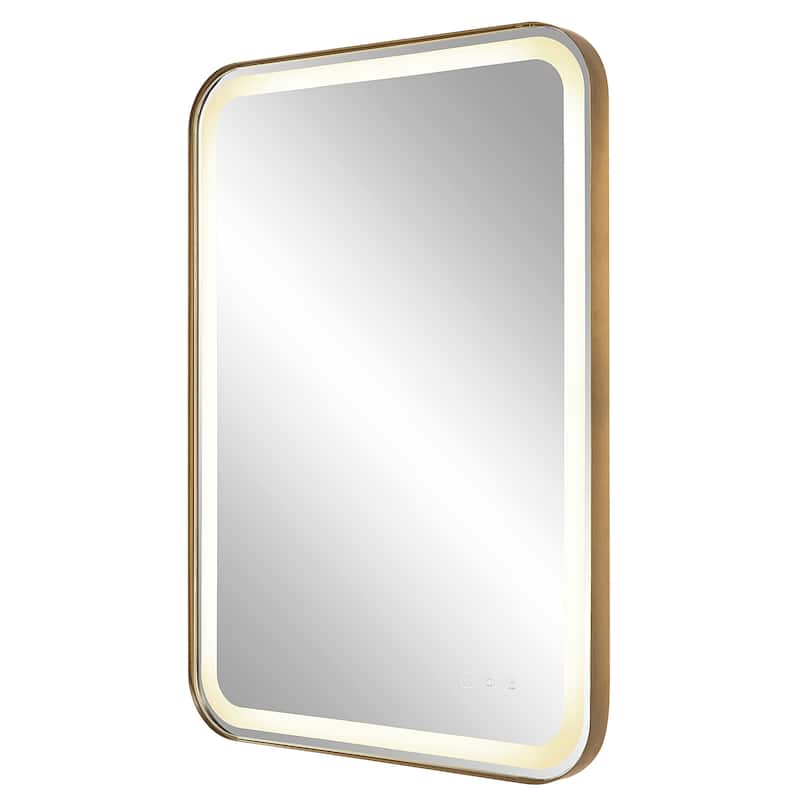 Uttermost Crofton Lighted Brass Vanity Mirror - 22.25"x 32.25"