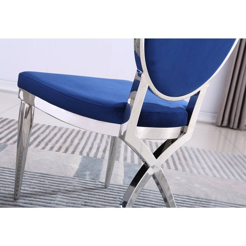 Mid-Century Modern Velvet Upholstered Side Chair with Metal Frame and Polished Stainless steel Legs