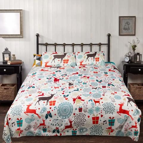 Wellco 3 Pieces Duvet Cover Set (2 Sets) Deers/Kittens Printed Comforter Cover for Christmas Halloween