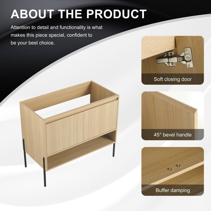 Freestanding Bathroom Cabinet with Four Doors, Floor-to-Ceiling Storage in Engineered Wood (No Top Sink Included)