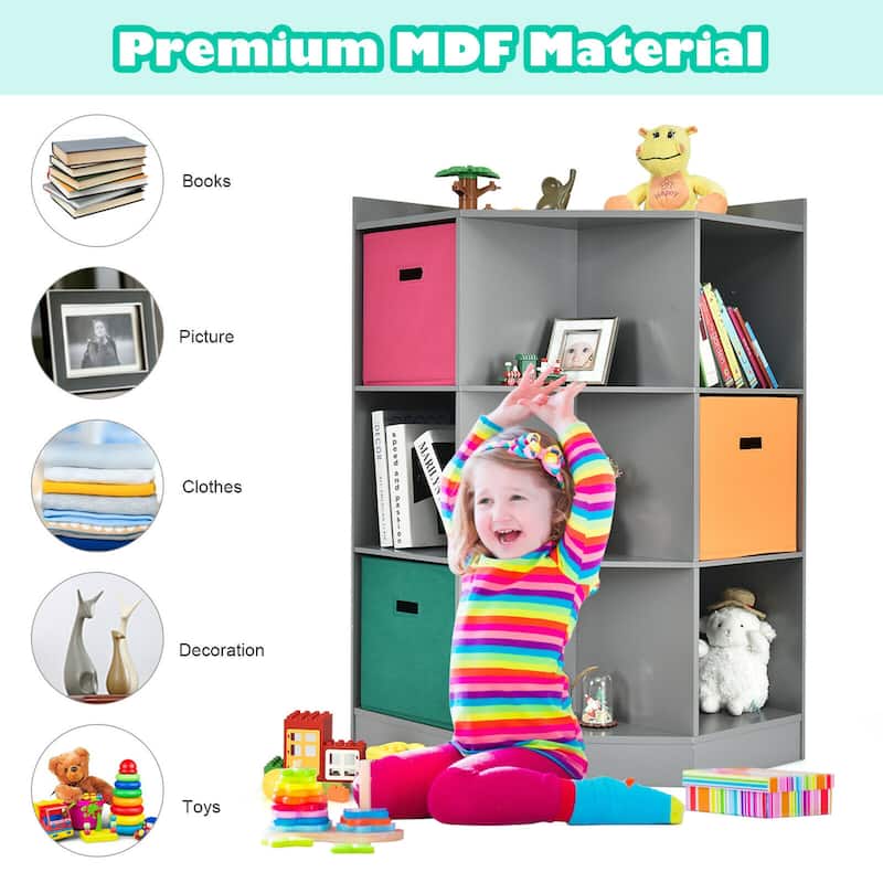 Gymax 3-Tier Kid Storage Shelf Cubes w/3 Baskets Corner Cabinet - See Details