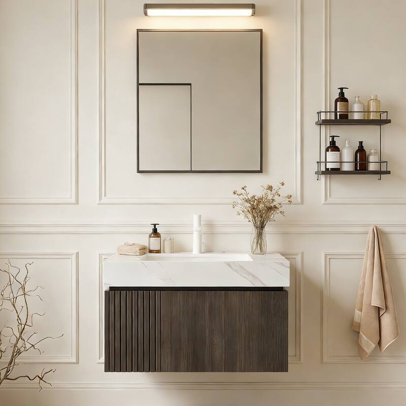Floating Storage Bathroom Vanity with 1 Pre-drilled Faucet Hole - 30 - Espresso