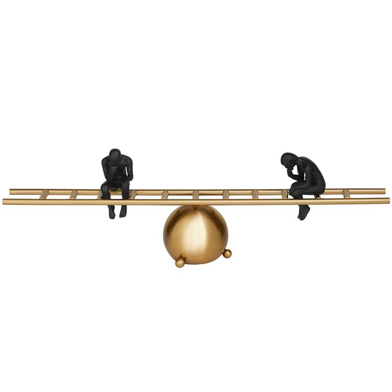 Metal People Thinking Sculpture with Balancing Ladder - Gold - Roche River Decor - 5"W x 27"L x 8"H