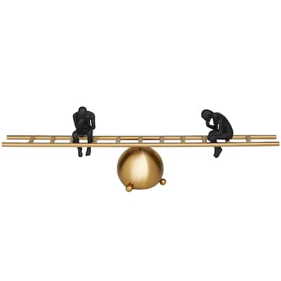 Metal People Thinking Sculpture with Balancing Ladder - Gold - Roche River Decor - 5"W x 27"L x 8"H