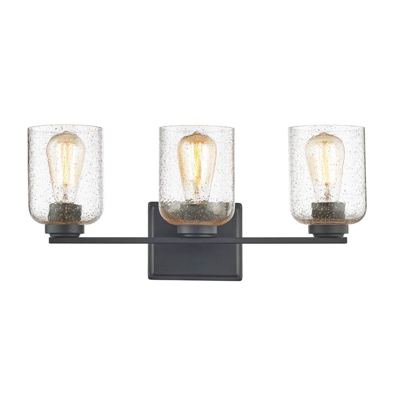 3 Lt Matte Black Vanity Light with Gold Flaked Glass