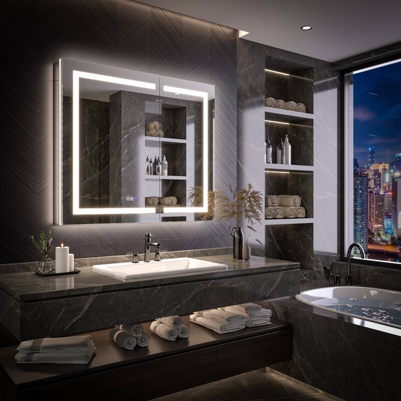 Modland 24"-42W x 36"H LED Medicine Cabinet Mirror with USB Charging,5x Makeup Mirror