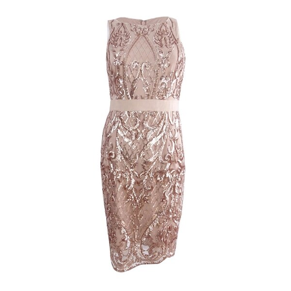 Shop Adrianna Papell Women S Sequined Mesh Cocktail Dress 4 Rose