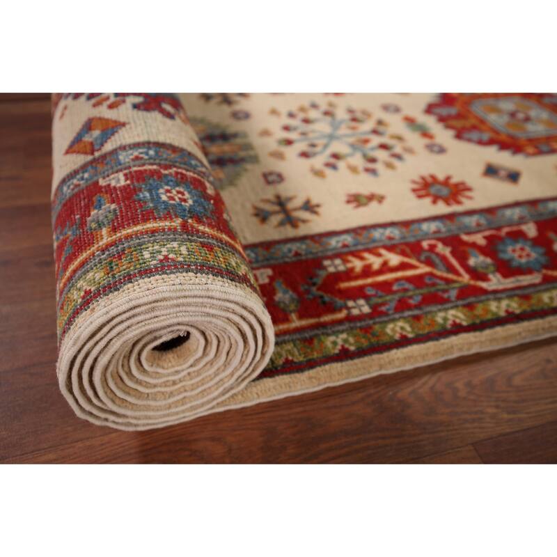 Geometric Beige Kazak Oriental Runner Rug Handmade Wool Carpet - 2'9" x 12'10"